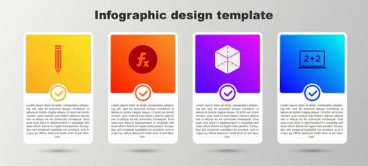 Poster - Set Pencil, Function mathematical symbol, Geometric figure Cube and Chalkboard. Business infographic template. Vector