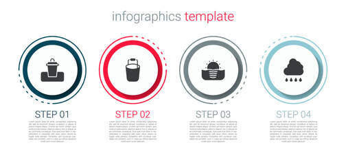 Wall Mural - Set Trash can, Bucket, Sunrise and Cloud with rain. Business infographic template. Vector