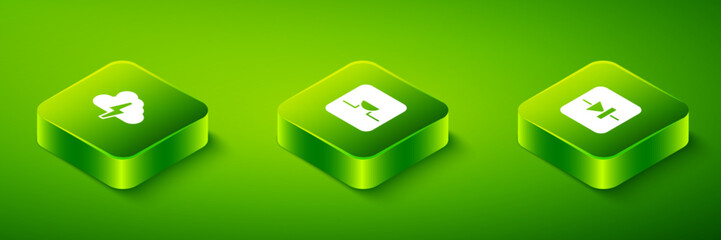 Poster - Set Isometric Buzzer in electronic circuit, Diode and Cloud and lightning icon. Vector