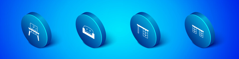 Poster - set isometric dressing table, office desk, and armchair icon. vector