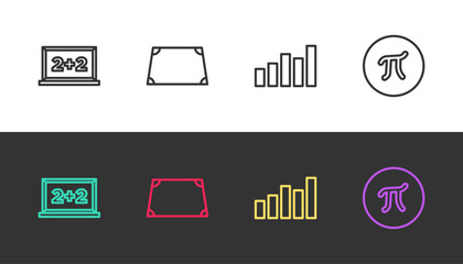 Poster - Set line Chalkboard, Acute trapezoid shape, Graph, schedule, chart, diagram and Pi symbol on black and white. Vector
