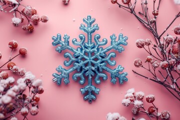 Canvas Print - Snowflake Ornament on Pink Background