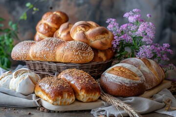 Poster - Assorted Artisan Breads with Flower Decoration