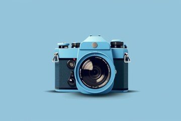 Poster - retro-styled camera with a modern touch isolated on blue backdrop