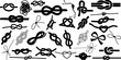 © Arafat - Knot vector set rope, cord, tie, knot silhouette vector illustrations, various knot types, decorative knots, maritime knot tying