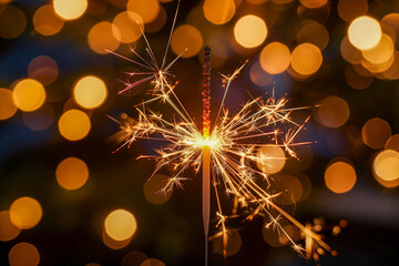 Wall Mural - Sparklers with golden fireworks display with bokeh on a background