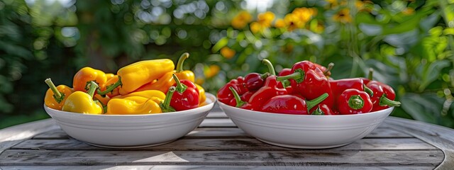 Wall Mural - fresh pepper in a bowl in a white bowl on a wooden table. Selective focus