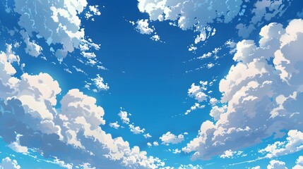 Wall Mural - vibrant blue sky adorned with fluffy white clouds, creating a dynamic and expansive atmosphere anime