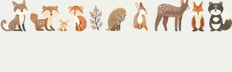 Poster - Forest animals, owl deer, and bear cartoon. Squirrel and woodland children modern illustration.