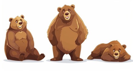 Wall Mural - Isolated white background with bear cartoon characters