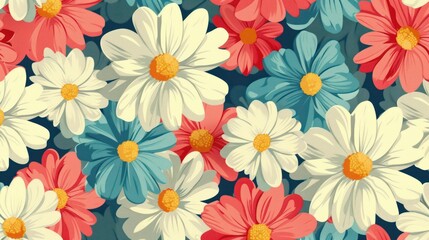 Wall Mural - Groovy Daisy Flower Retro Floral Seamless Pattern