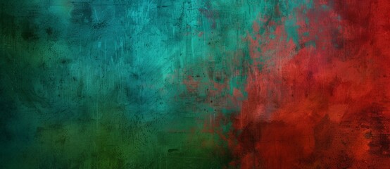 Poster - Abstract grunge background featuring a textured wall with red and green brushstrokes, creating a distressed and artistic effect