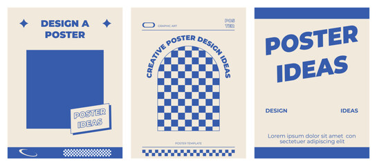 Poster - Retro poster with graphic elements of geometrical shapes vector. Trendy Y2k backgrounds for posters, prints, invitations or cards.
