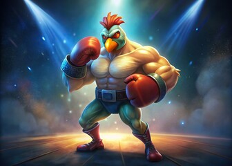 Poussin wearing boxing gloves ready to fight, Poussin, chicken, animal, boxing gloves, fight, aggression, combat, battle, conflict, challenger, feathered, cute, adorable, feisty, ready