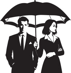 Wall Mural - couple with umbrella illustration black and white