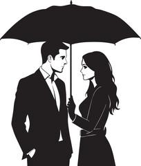 Wall Mural - couple with umbrella illustration black and white