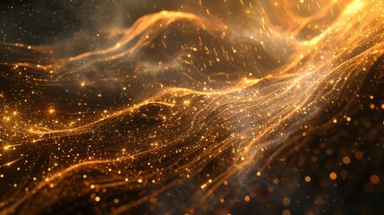 Poster - A mesmerizing scene of golden particles flowing gracefully through space, creating a mesmerizing dance of light.