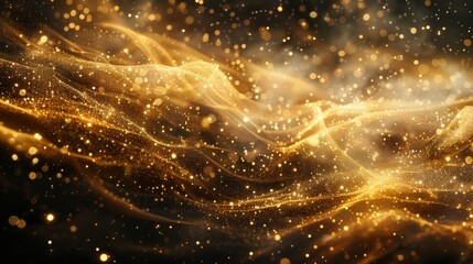Poster - A mesmerizing scene of golden particles flowing gracefully through space, creating a mesmerizing dance of light.