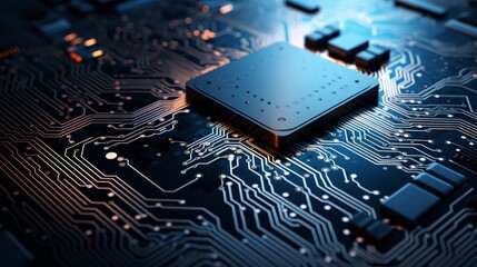 Poster - A microscopic view of a computer chip, revealing the intricate patterns of digital lines that enable computation.
