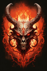 Wall Mural - The skull of a horned devil on fire 