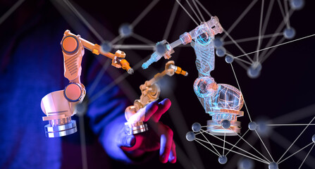 Poster - Neural network 3D illustration. Big data and cybersecurity