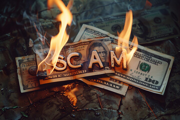 Burning money, showcasing investment scam.