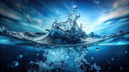 Wall Mural - Water splash captured underwater in a pool, water, splash, underwater, pool, refreshing, aqua, liquid, motion, clear,bubbles, serene, cool, wet, blue, ripple, abstract, nature, background