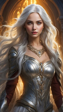 Beautiful fantasy fairytale woman with long white hair