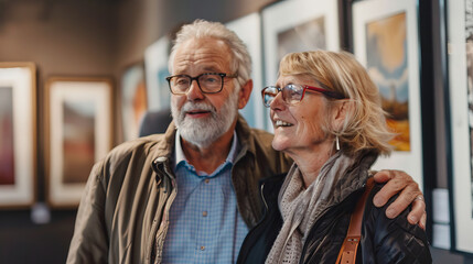 Wall Mural - a Caucasian retired couple visiting an art gallery opening