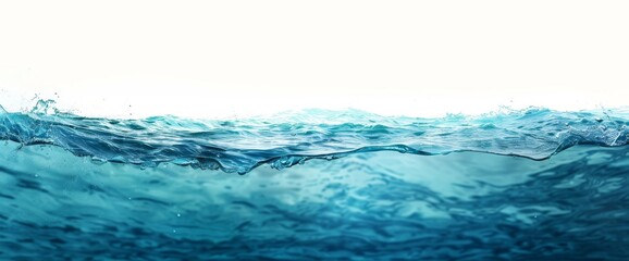 An underwater water wave with a blue ocean swimming pool and sandy sea bottom against a white background.