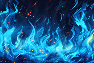 Wall Mural - blue smoke, blue fire, hot, dark black background, vector, 3d rendering