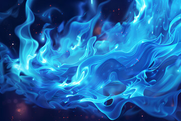 Wall Mural - blue smoke, blue fire, hot, dark black background, vector, 3d rendering