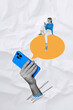 © deagreez - Creative trend collage of virtual connection hand hold telephone young female speech bubble billboard comics zine