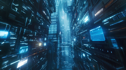 The future of cyber punk style city science and technology background