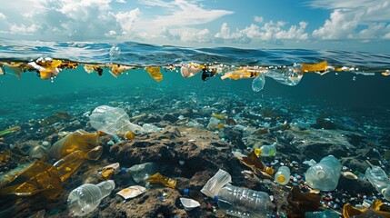 a large area of the Pacific Ocean that is filled with plastic trash. 