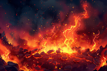 Wall Mural - red smoke, red fire, hot, dark black background, vector, 3d rendering