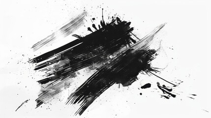 Wall Mural - abstract black ink splash on white japanese calligraphy brush stroke grunge background