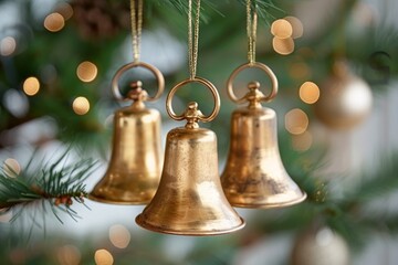 Wall Mural - Gold Bells on Christmas Tree