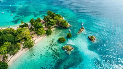 Sticker - aerial view of the idyllic rosario islands archipelago near cartagena colombia with turquoise waters and white sand beaches travel photo