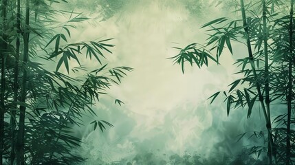 Wall Mural - aesthetic vintage bamboo forest with misty abstract background zen nature illustration