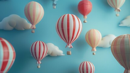 Wall Mural - illustration of hot air balloons on blue ai generated