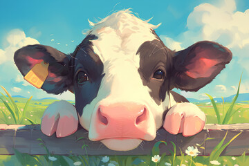 Wall Mural - cute cow animal, cartoon style, vector 3d rendering