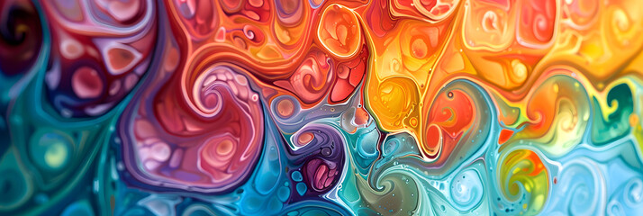 Wall Mural - A closeup of an abstract painting with swirling patterns in shades. detailed fluid art. showcasing intricate details that evoke both calmness and mystery 