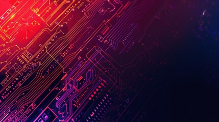 Wall Mural - Close-up of a red and orange glowing circuit board