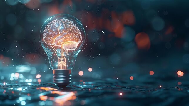 glowing brain lightbulb symbolizing artificial intelligence and innovation concept digital illustration
