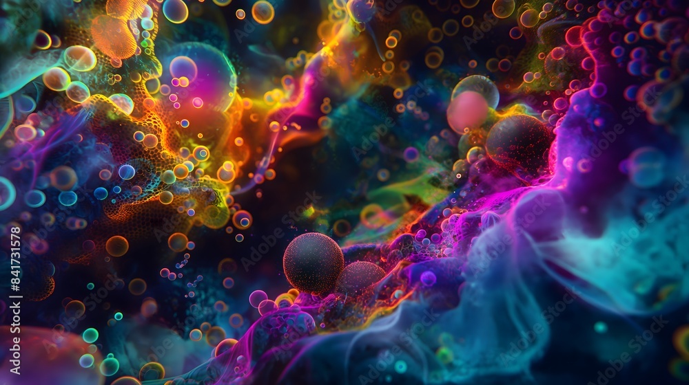 5. Generate a picture of a dynamic and colorful environment teeming ...