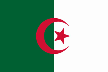 The flag of Algeria. Flag icon. Standard color. Standard size. A rectangular flag. Computer illustration. Digital illustration. Vector illustration.