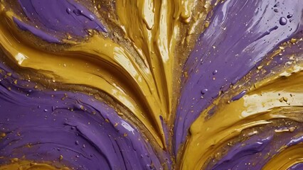 Wall Mural - Beautiful background acrylic paint purple and gold colors, slow motion