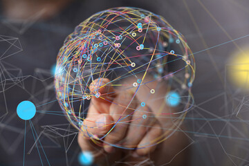 Poster - conference Digital Network and data concept 3d - neural network exposure digital