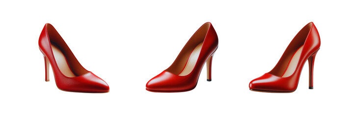 Wall Mural - Set of women's classic Red leather heels, isolated over on transparent white background